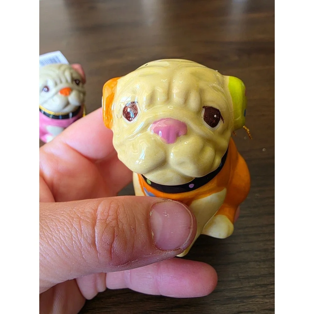 Set Of 2 Ceramic Bulldogs Figurines Salt and‎ Pepper shaker Kitchen A1